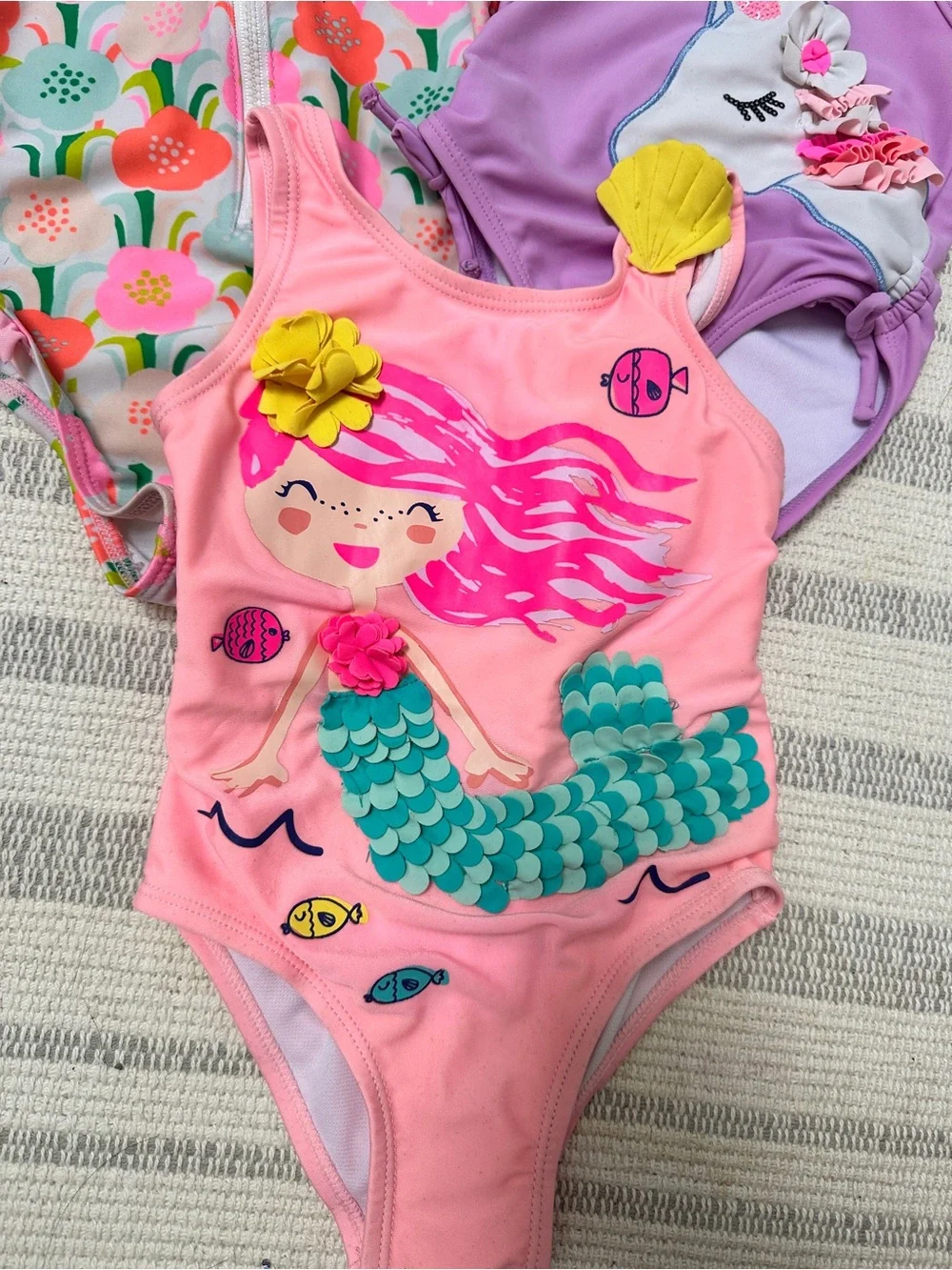 Cat & Jack 3 Pc Lot Floral Mermaid Unicorn Swimsuit Sz 2T 18-24 Months